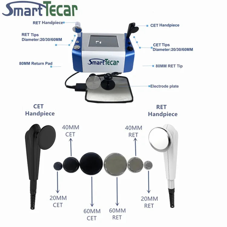 Máquina de diatermia adelgazante con radiofrecuencia monopolar CET RET de 448 K para el cuidado corporal y el calentamiento profundo, terapia muscular Tecar RF y fisioterapia.