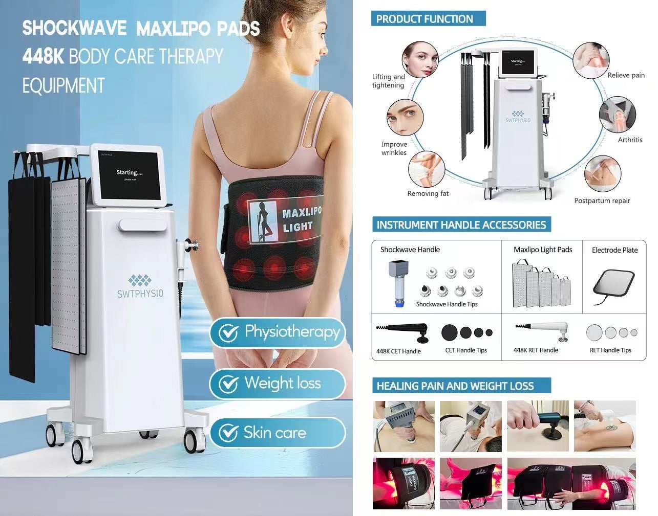 Multifunction 4-in-1 Shock Wave ret cet tecar maxlipo red light therapy machine 448K Body Care Machine
