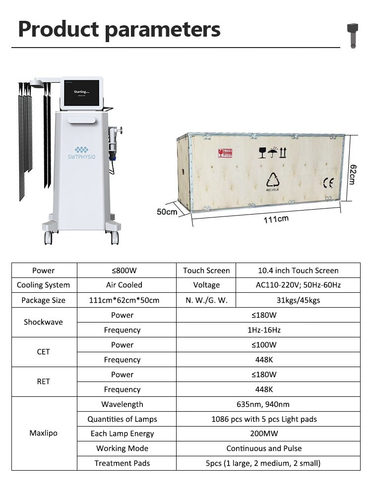 Multifunction 4-in-1 Shock Wave ret cet tecar maxlipo red light therapy machine 448K Body Care Machine