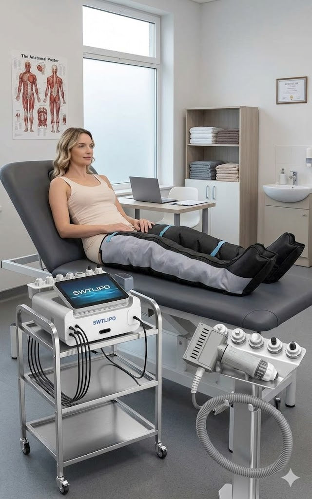SWTLIPO 3-in-1 Shockwave + EMS + Pressotherapy Machine — Pain Relief, Muscle Recovery & Lymphatic Drainage | NEWBELLE